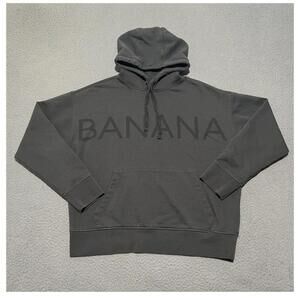 Banana Republic Men’s M Gray Logo Pullover Hooded Sweatshirt Organic Cotton